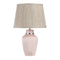 **Lampa stołowa z różowym ceramicznym kloszem i plisowanym abażurem**