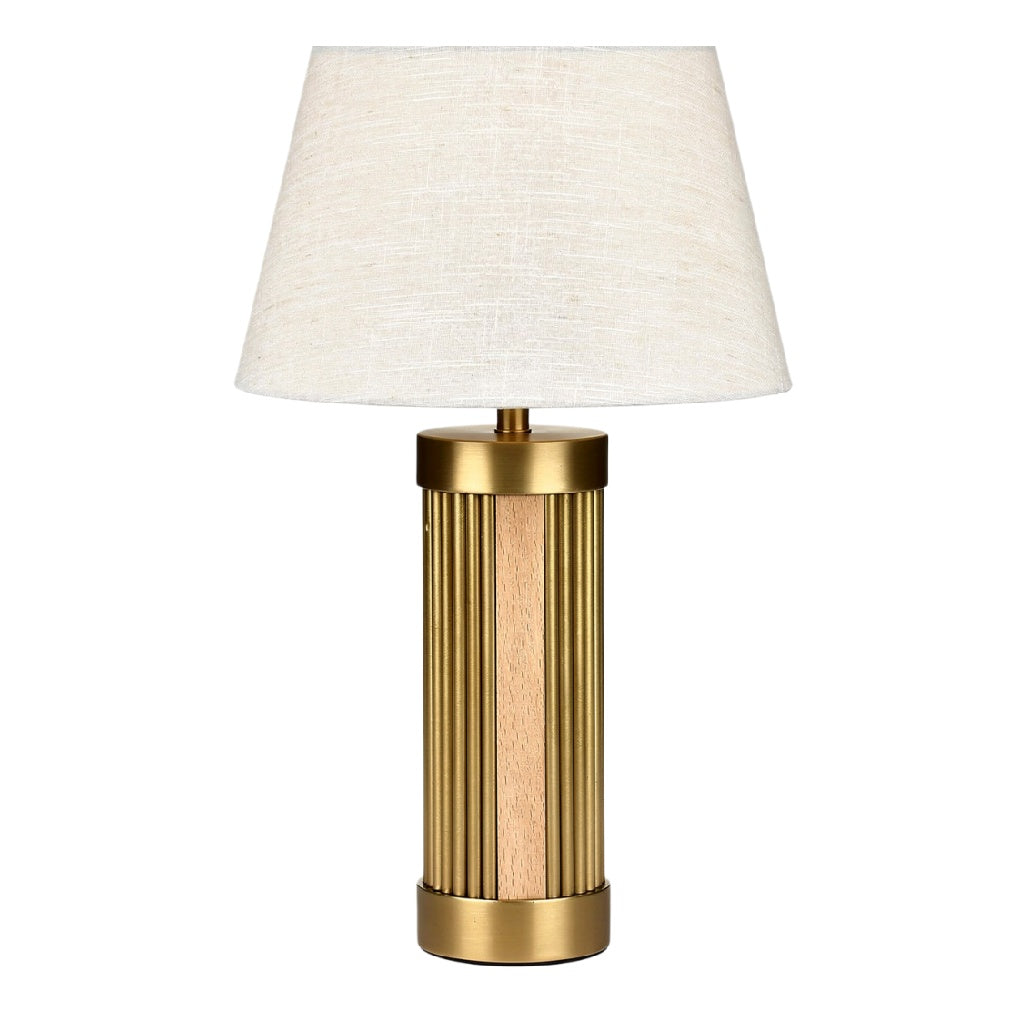 **Lampa stołowa z metalowym i drewnianym wykończeniem**